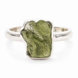 Inel din argint 925 cu Moldavit natural, piatră verde neuniformă