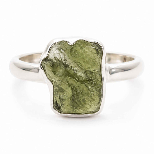 Inel din argint 925 cu Moldavit natural, piatră verde neuniformă