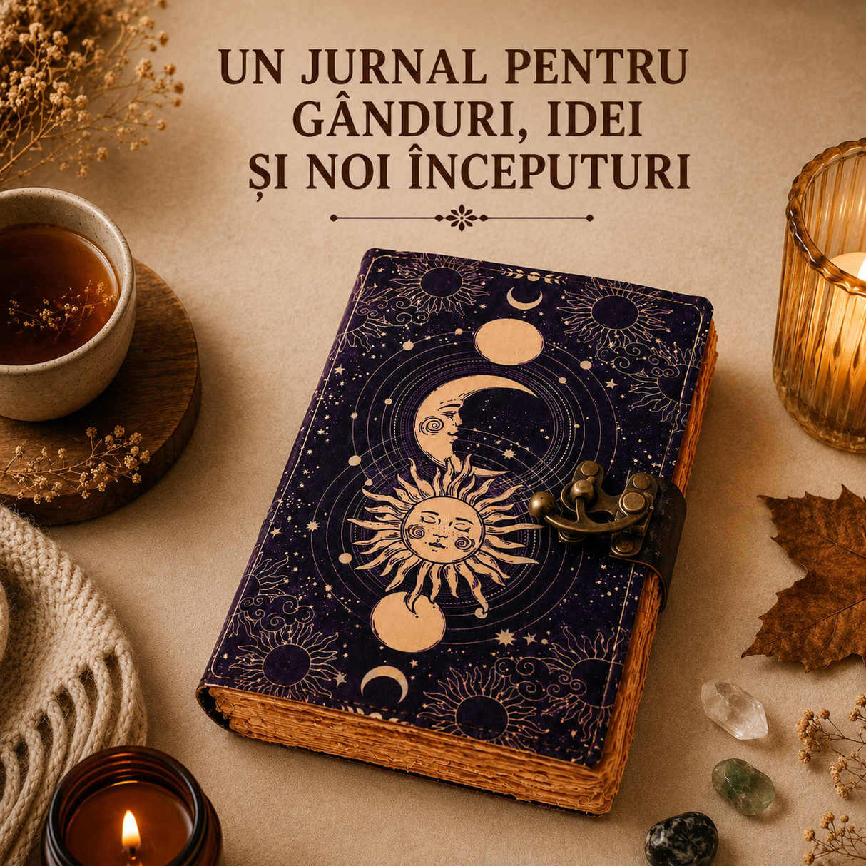 Detaliu piele naturală și fazele lunare pe jurnal