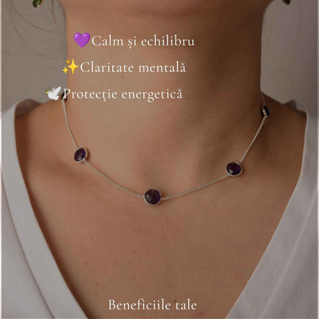 Colier Argint 925 cu Ametist Fatetat – Calm, Claritate si Echilibru
