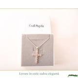 Colier cu Cuarț Roz natural fațetat, pandantiv cruce