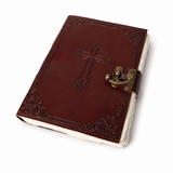 Jurnal vintage din piele naturală cu Cruce embosată pe copertă