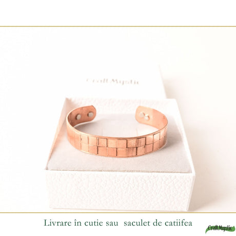 Brățară din cupru cu pătrățele și 4 magneți, unisex