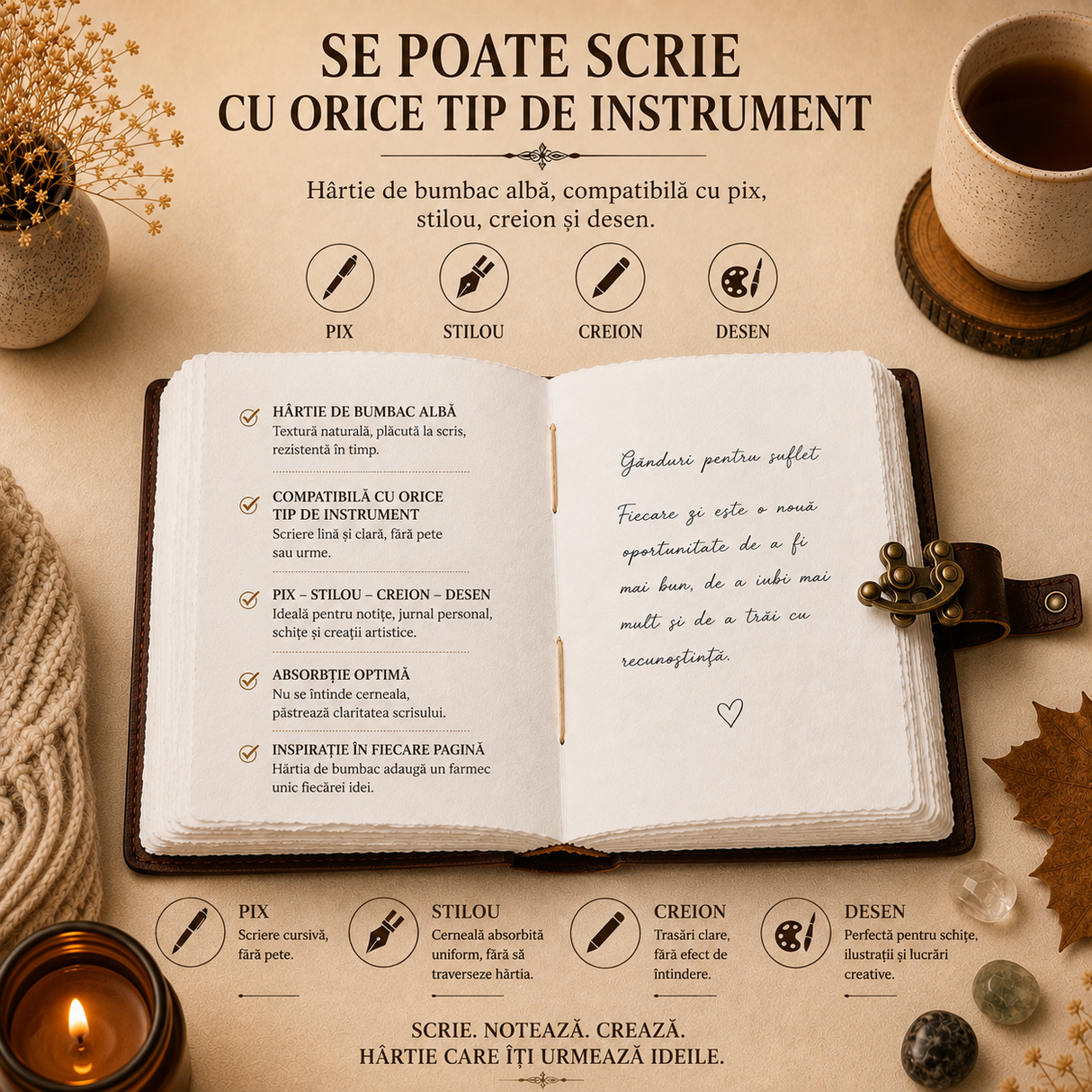 Jurnal din piele cu Cruce, deschis