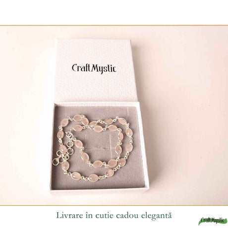 Colier Argint 925 cu Cuart Roz Oval – Iubire, Armonie si Feminitate