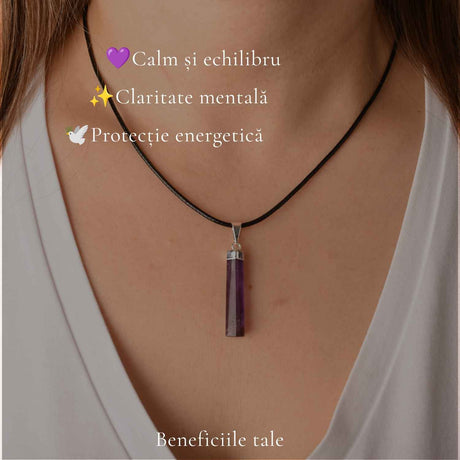 Colier cu Ametist, Prisma Hexagonala – Claritate si Echilibru Interior