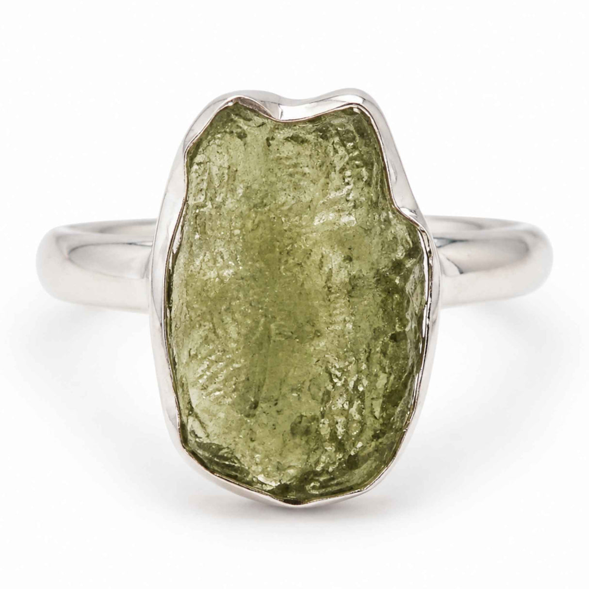 Inel din argint 925 cu Moldavit natural, piatră verde neuniformă