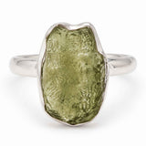 Inel din argint 925 cu Moldavit natural, piatră verde neuniformă