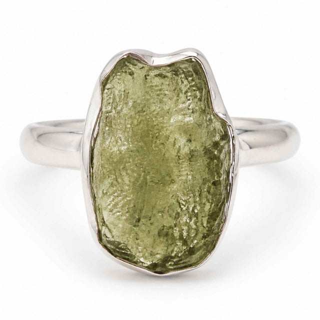 Inel din argint 925 cu Moldavit natural, piatră verde neuniformă