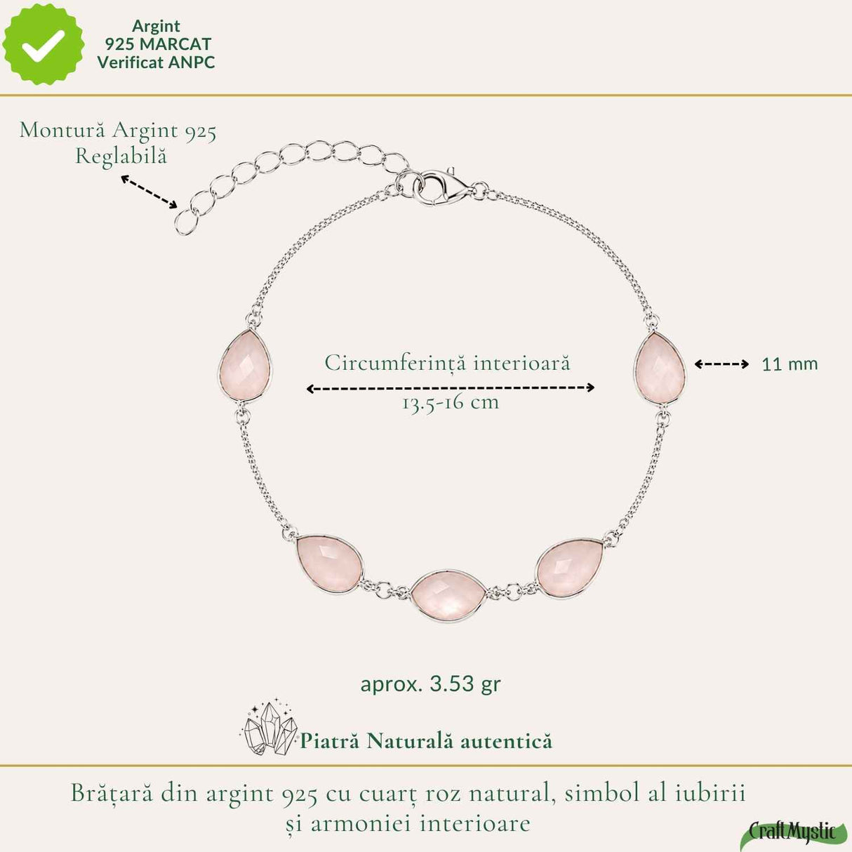 925 Sterling Silver Pink Quartz Teardrop Necklace – love, femininity and emotional balance