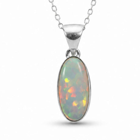 Colier Argint 925 cu Piatra Naturala de Opal Etiopian Oval – Creativitate si Eleganta