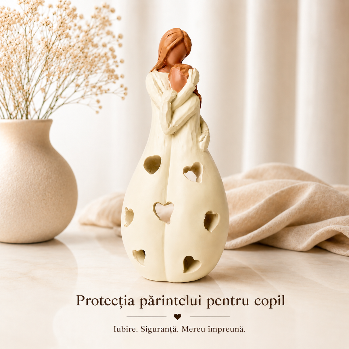 Figurină decorativă cu lumânare Mamă și Copil 9 x 19 cm