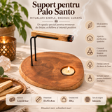 Suport din lemn de Suar pentru salvie și Palo Santo cu lumânare