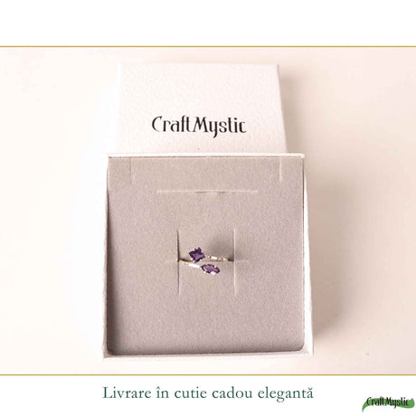 Inel Argint 925 ajustabil cu Piatra Naturala de Ametist Fatetat – Claritate si Echilibru Interior