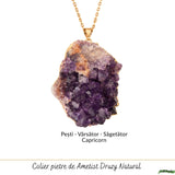 Colier cu ametist druzy natural neuniform, lant otel inoxidabil, pentru echilibru interior