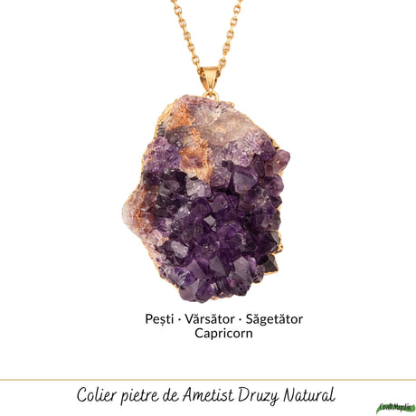 Colier cu Ametist Druzy, Inox (oțel inoxidabil) – CraftMystic