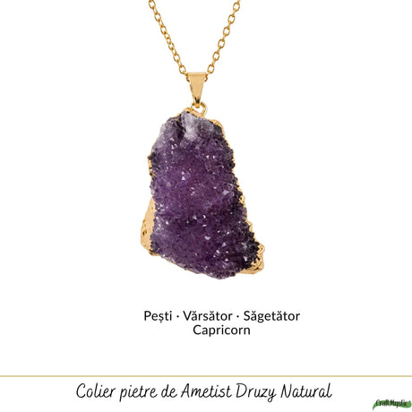 Colier cu Ametist Druzy, Inox (oțel inoxidabil) – CraftMystic