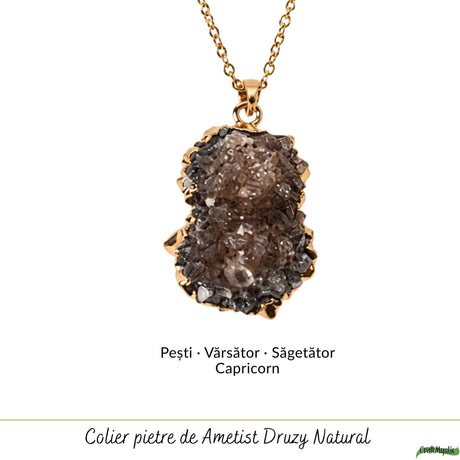 Colier cu Ametist Druzy, Inox (oțel inoxidabil) – CraftMystic