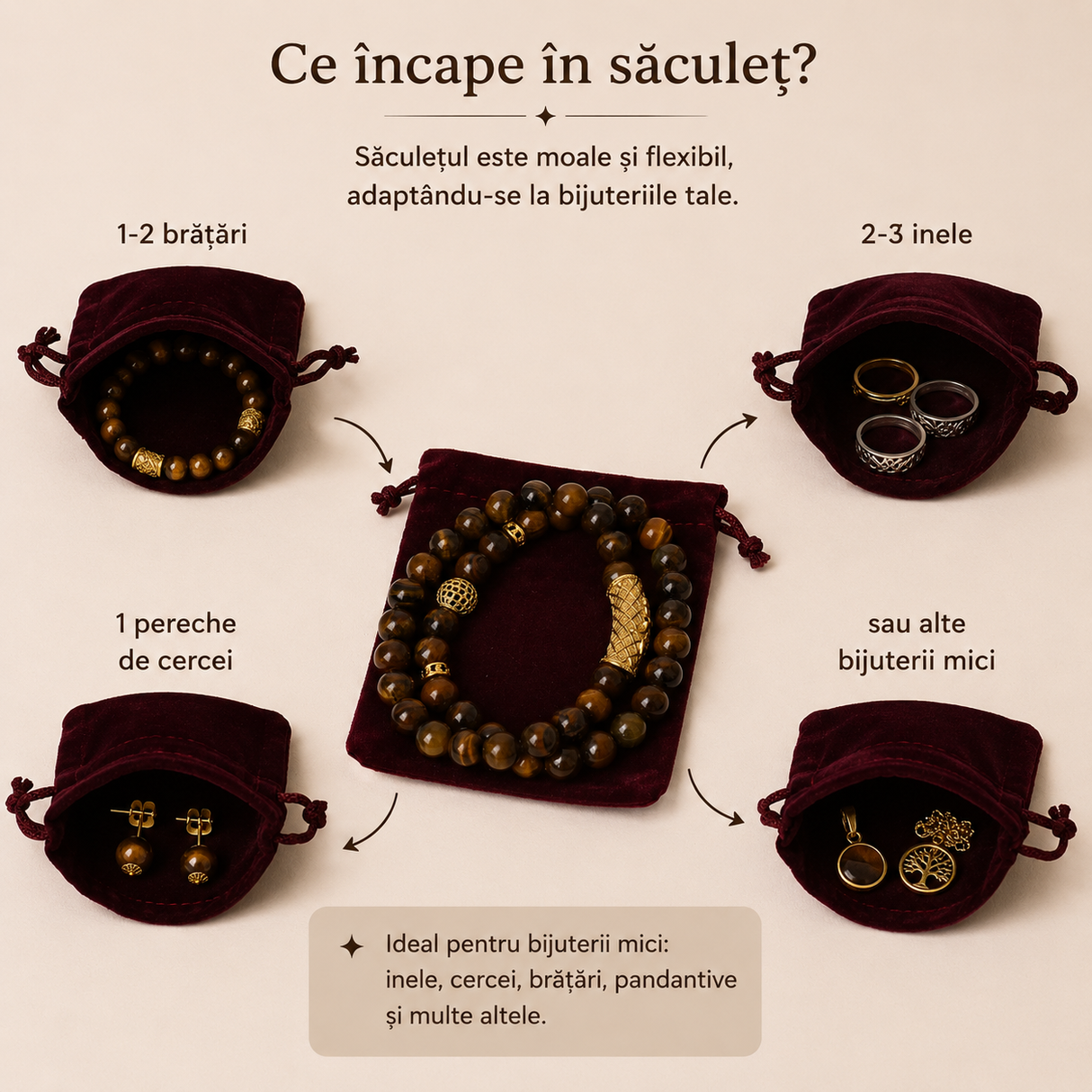 Săculeț de catifea vișiniu 7 x 9 cm pentru bijuterii