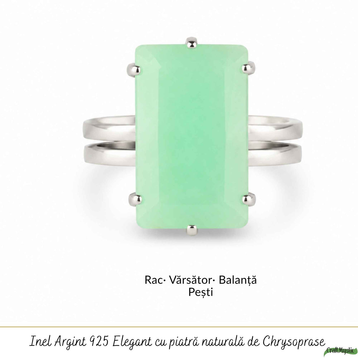 925 Sterling Silver Necklace with Natural Rectangular Chrysoprase – Balance, Optimism, and Elegance