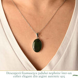 Colier Argint 925 cu Jad Nefrit Natural Oval – Simbol al Armoniei si Prosperitatii