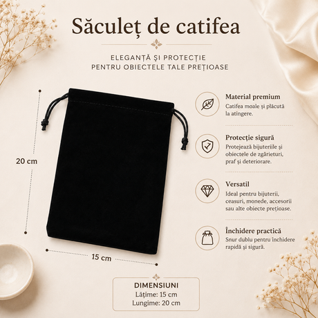 Săculeț de catifea negru 20 x 15 cm pentru bijuterii