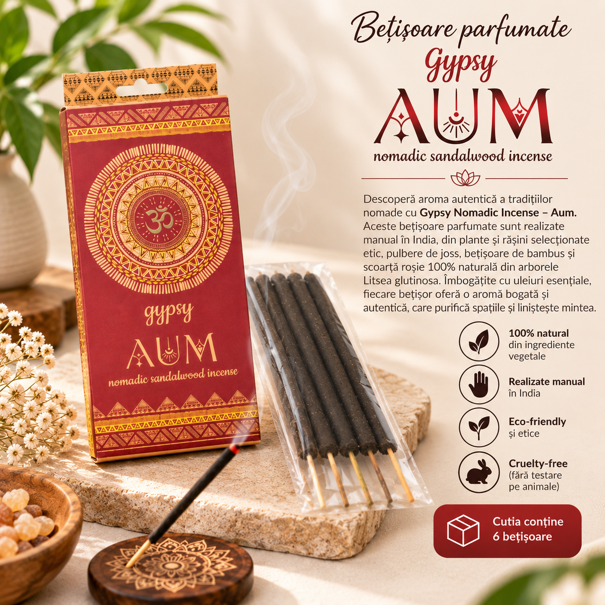 Bețișoare parfumate Gypsy SUN Palo Santo, set 6