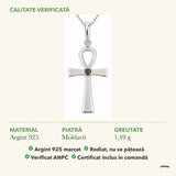 Colier cu Moldavit: material, dimensiunea pietrei, greutate și marcajul 925
