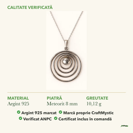 Colier cu Meteorit: material, dimensiunea pietrei, greutate și marcajul 925
