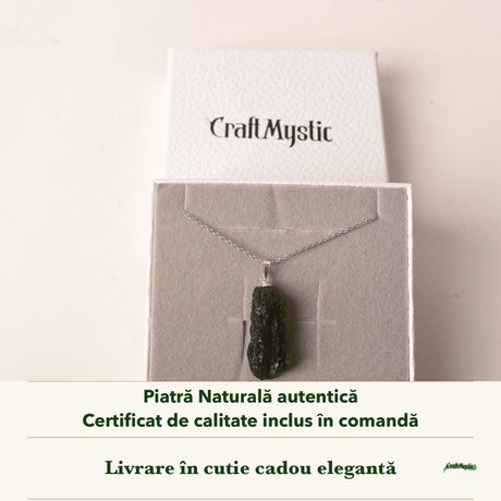 Colier cu Moldavit în cutia cadou CraftMystic, cu certificatul de calitate