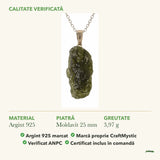 Colier cu Moldavit: material, dimensiunea pietrei, greutate și marcajul 925