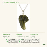 Colier cu Moldavit: material, dimensiunea pietrei, greutate și marcajul 925