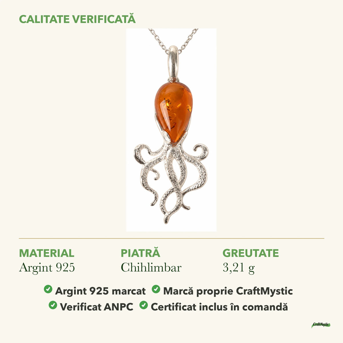 Colier cu Chihlimbar: material, dimensiunea pietrei, greutate și marcajul 925