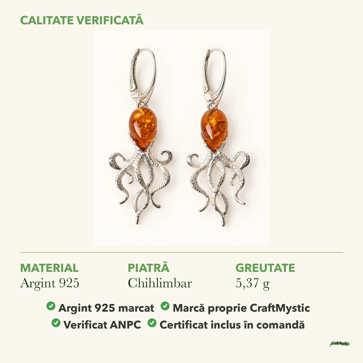 Cercei cu Chihlimbar: material, dimensiunea pietrei, greutate și marcajul 925