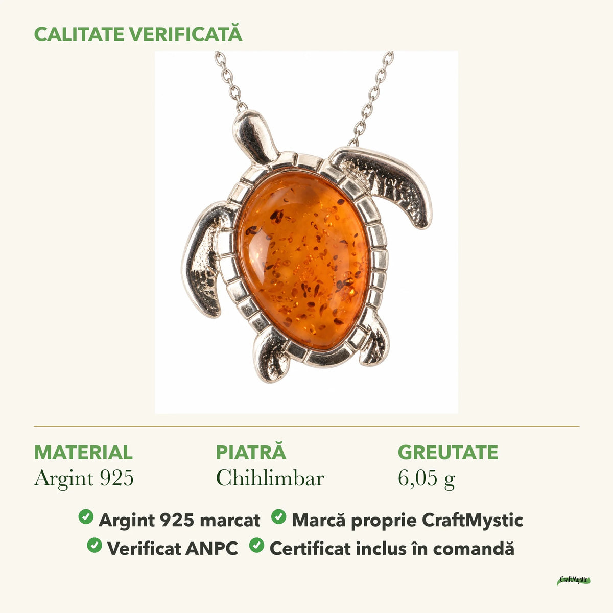Colier cu Chihlimbar: material, dimensiunea pietrei, greutate și marcajul 925