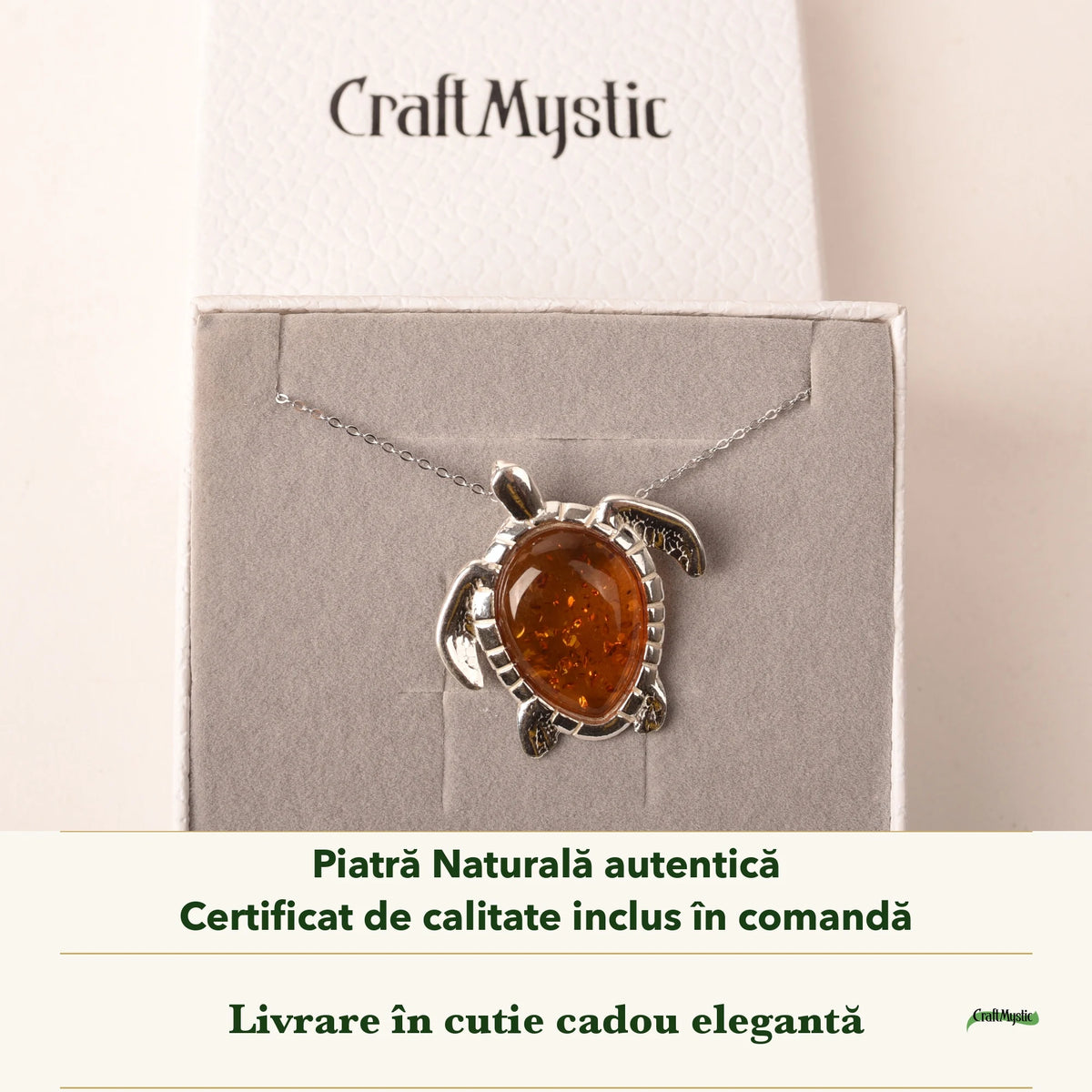 Colier cu Chihlimbar în cutia cadou CraftMystic, cu certificatul de calitate