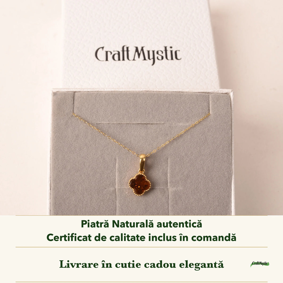 Colier cu Chihlimbar în cutia cadou CraftMystic, cu certificatul de calitate
