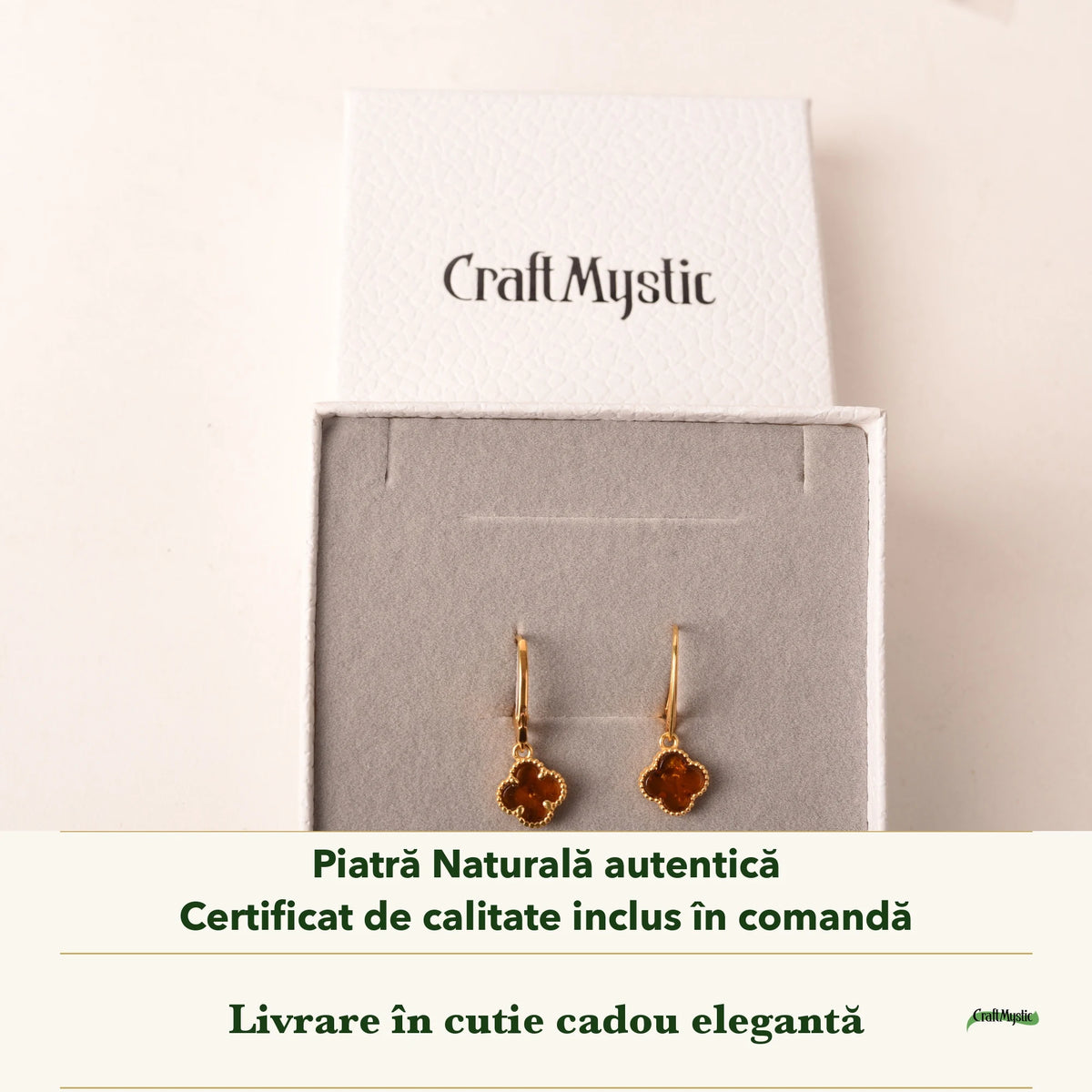 Cercei cu Chihlimbar în cutia cadou CraftMystic, cu certificatul de calitate