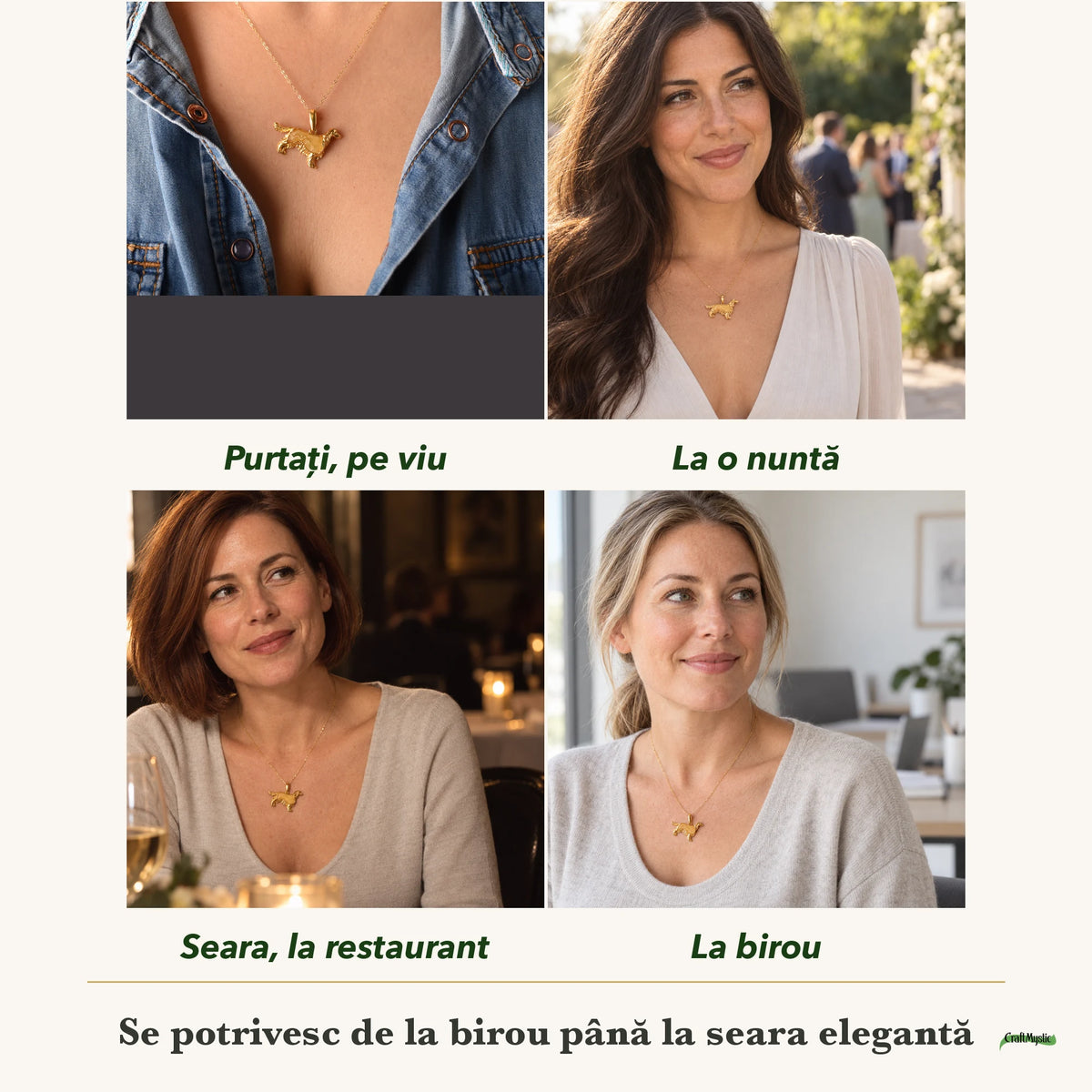 Pandantiv cu Chihlimbar purtați de patru femei, la nuntă, seara, la birou și la o aniversare