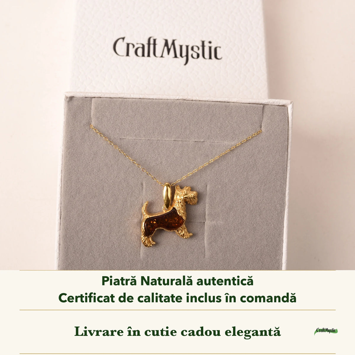 Pandantiv cu Chihlimbar în cutia cadou CraftMystic, cu certificatul de calitate