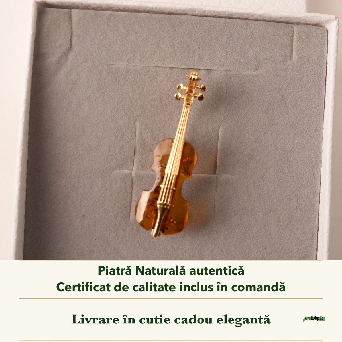 Broșă cu Chihlimbar în cutia cadou CraftMystic, cu certificatul de calitate
