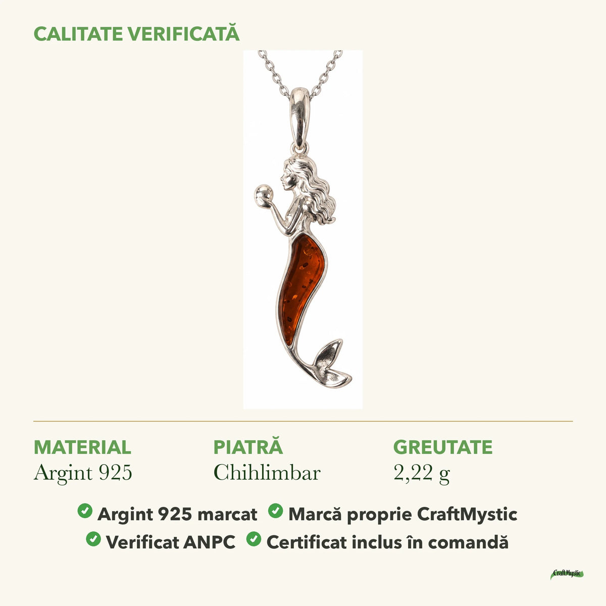 Colier cu Chihlimbar: material, dimensiunea pietrei, greutate și marcajul 925