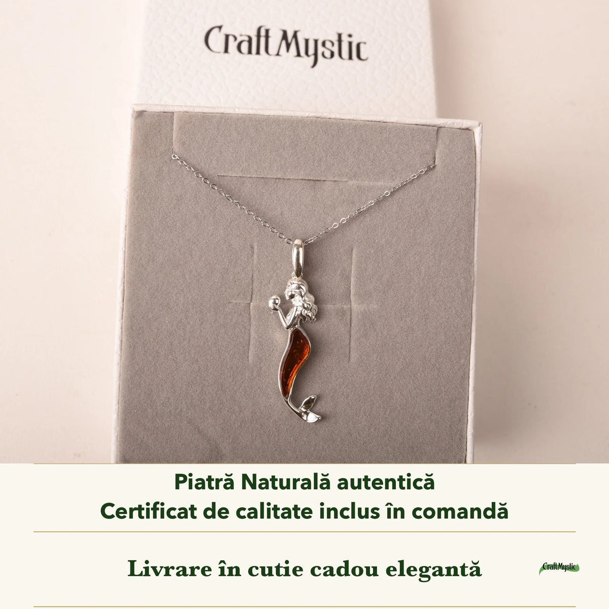 Colier cu Chihlimbar în cutia cadou CraftMystic, cu certificatul de calitate