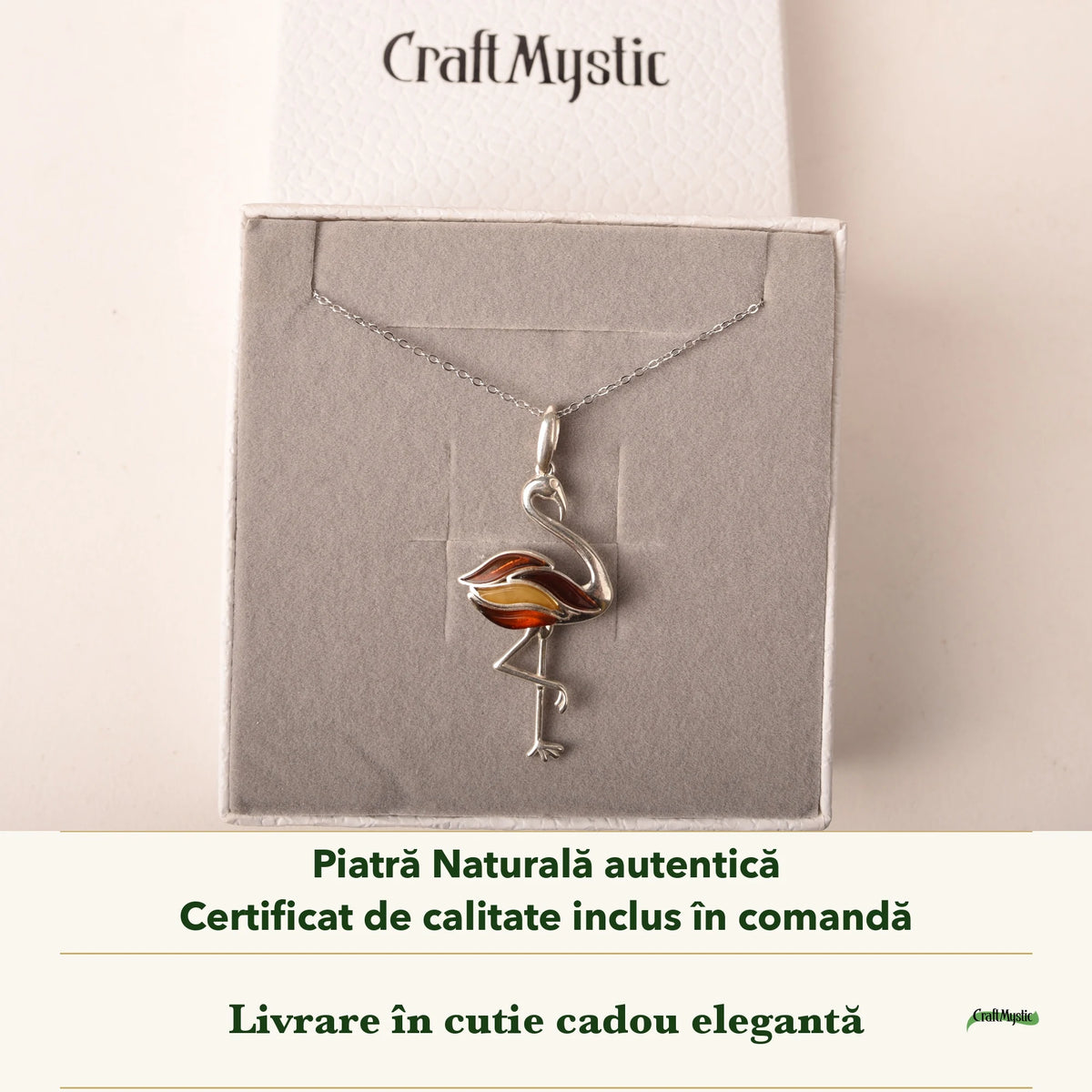Colier cu Chihlimbar în cutia cadou CraftMystic, cu certificatul de calitate