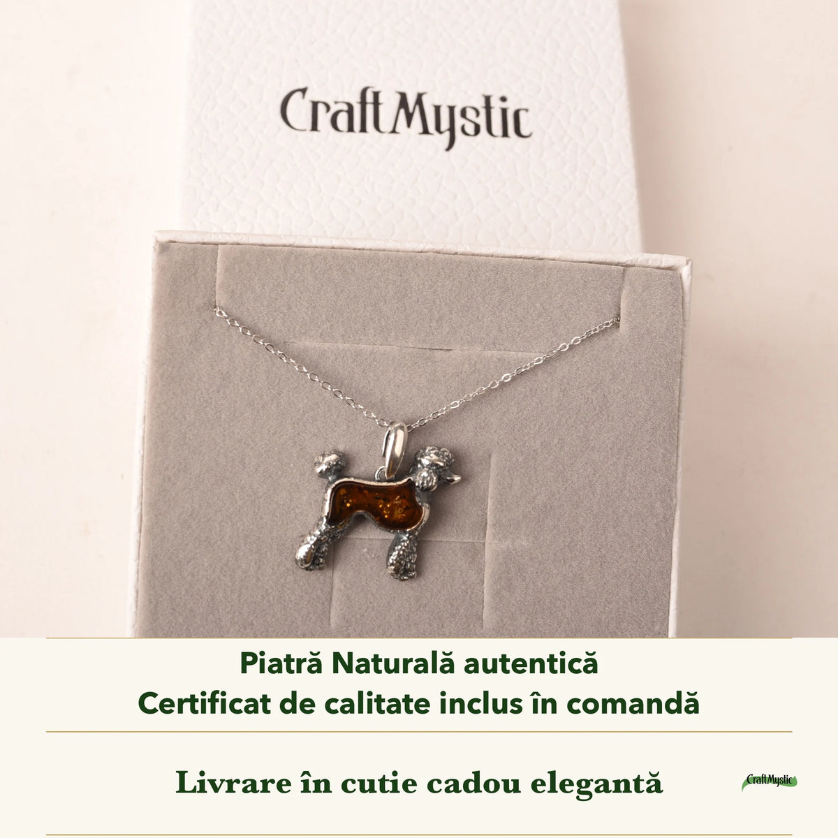 Colier cu Chihlimbar în cutia cadou CraftMystic, cu certificatul de calitate