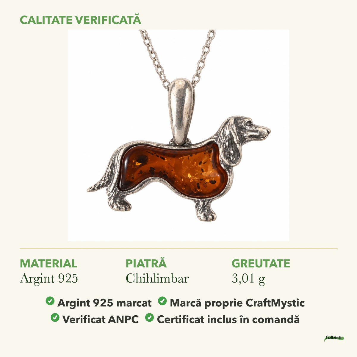 Colier cu Chihlimbar: material, dimensiunea pietrei, greutate și marcajul 925