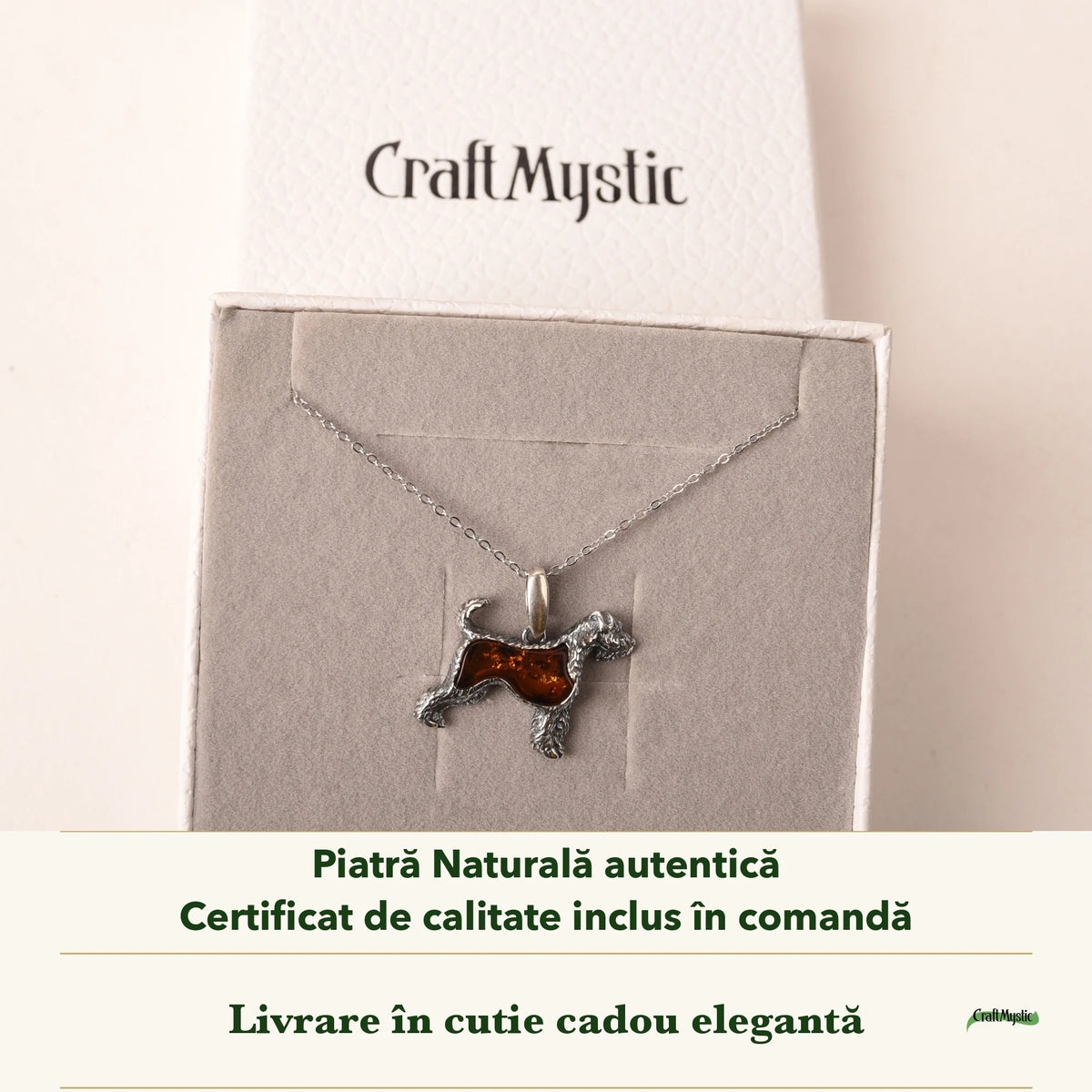 Colier cu Chihlimbar în cutia cadou CraftMystic, cu certificatul de calitate