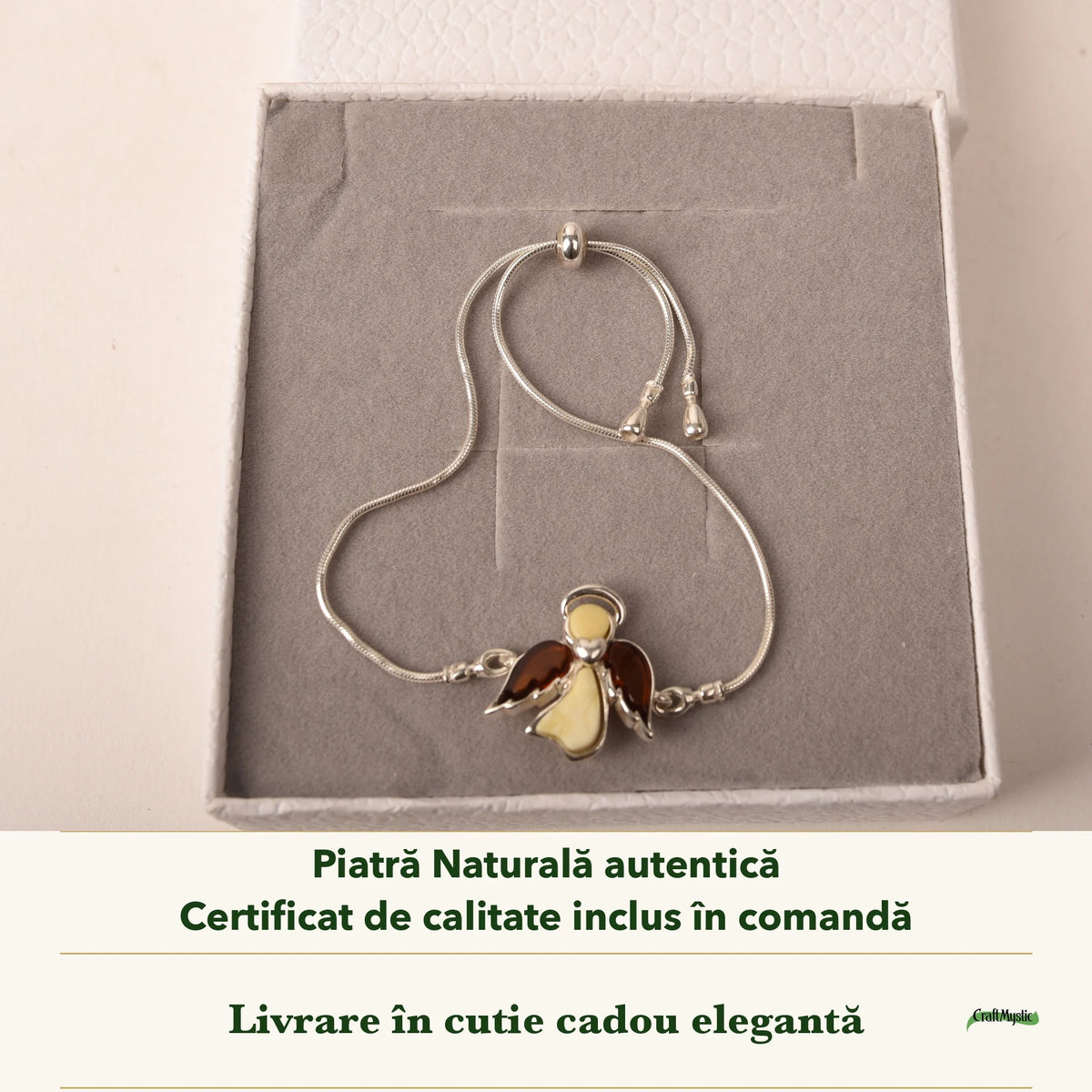 Brățară cu Chihlimbar în cutia cadou CraftMystic, cu certificatul de calitate