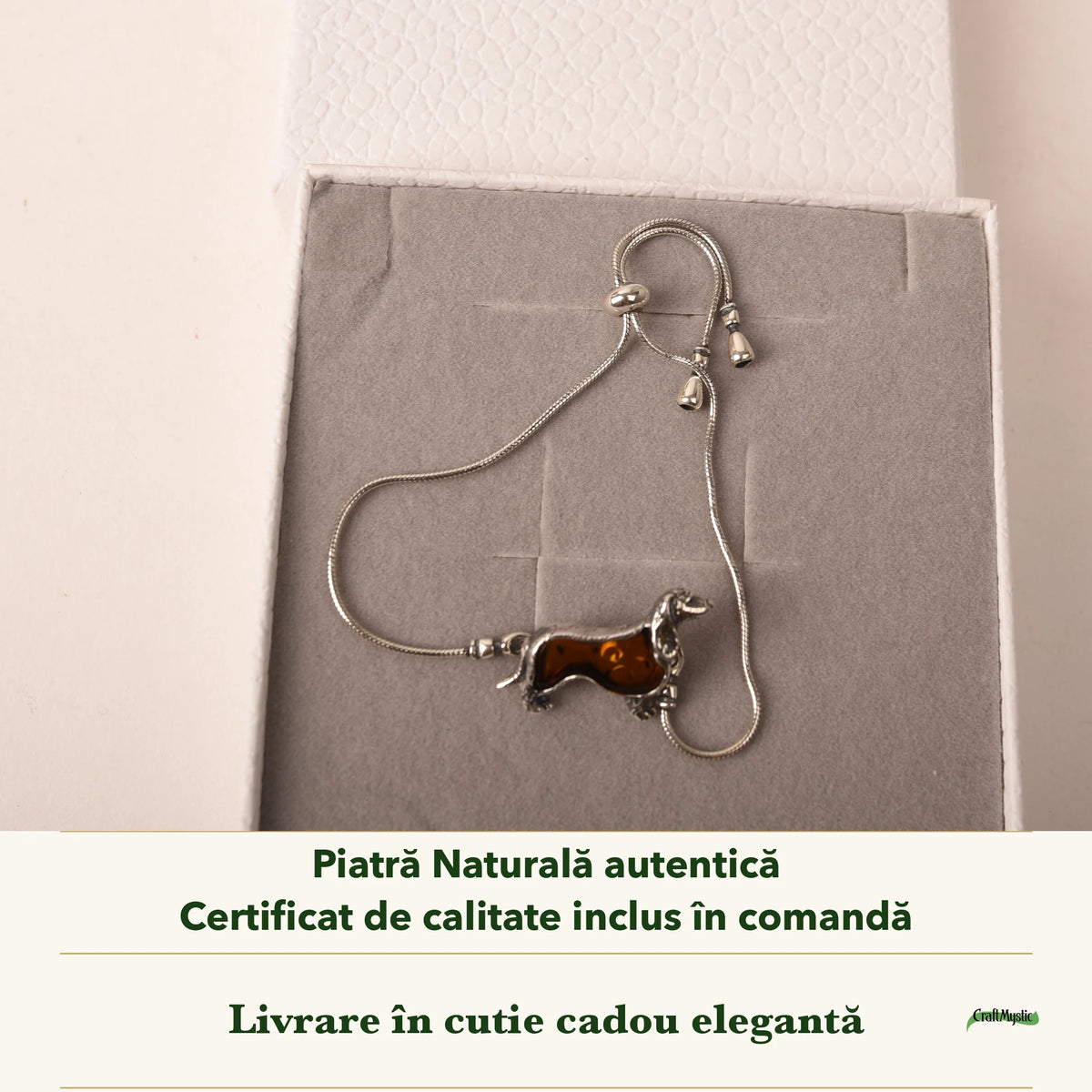 Brățară cu Chihlimbar în cutia cadou CraftMystic, cu certificatul de calitate