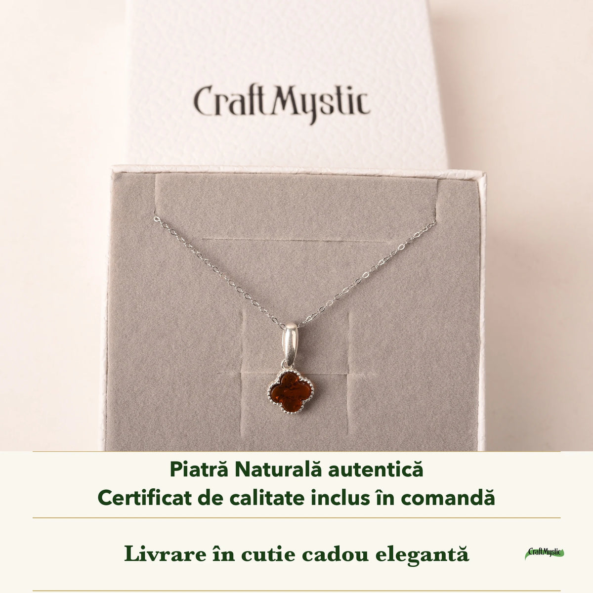 Pandantiv cu Chihlimbar în cutia cadou CraftMystic, cu certificatul de calitate